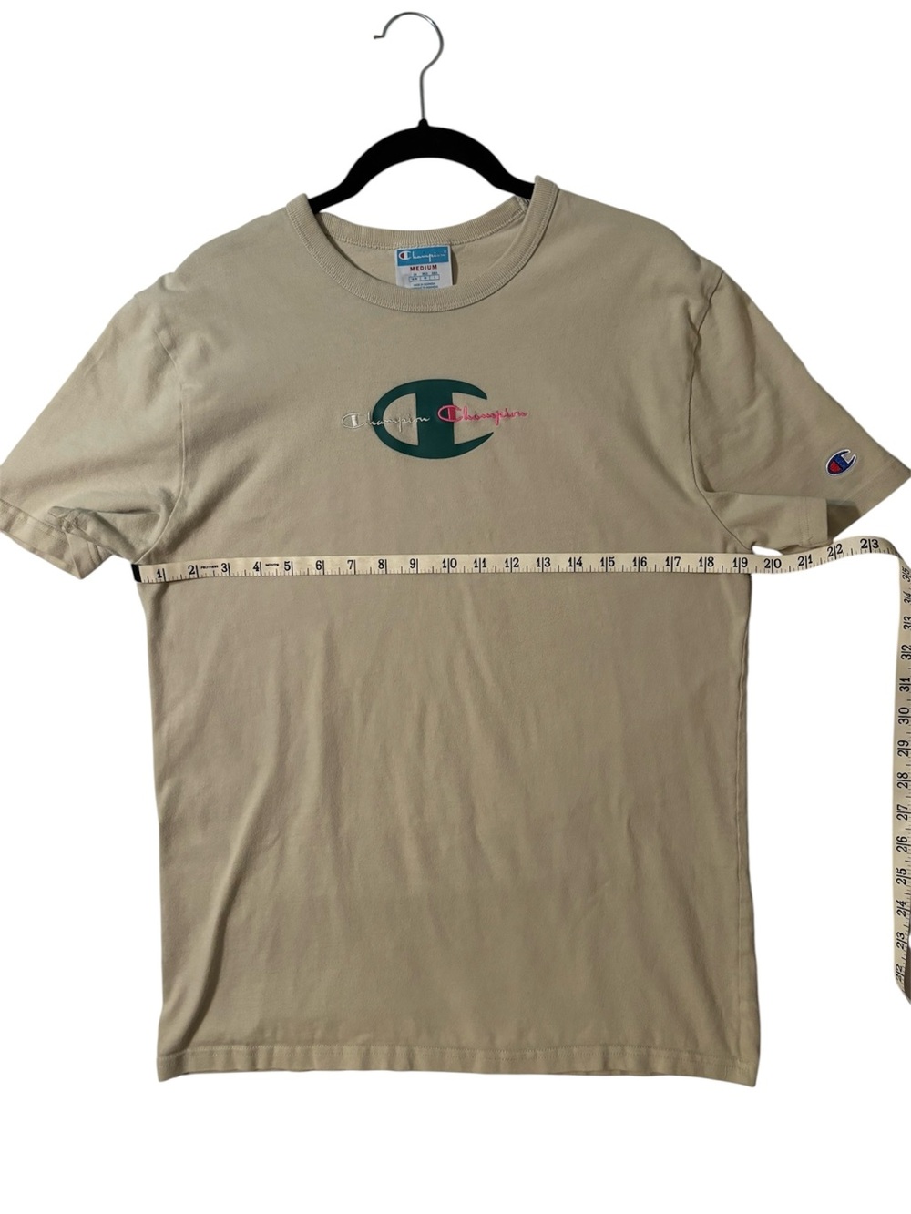 Champion Beige Short-Sleeve T-Shirt with Green Emblem - Picture 5 of 5